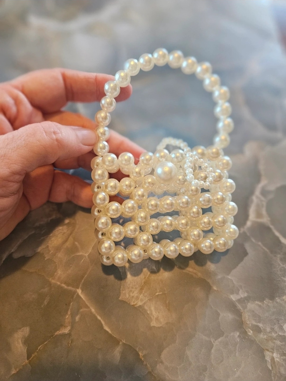 Pearl Beaded Mini Handbag - White
